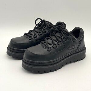 Skechers Jammers Chunky Platform Boots Womens 5.5 Leather Y2K Black Shoes Goth
